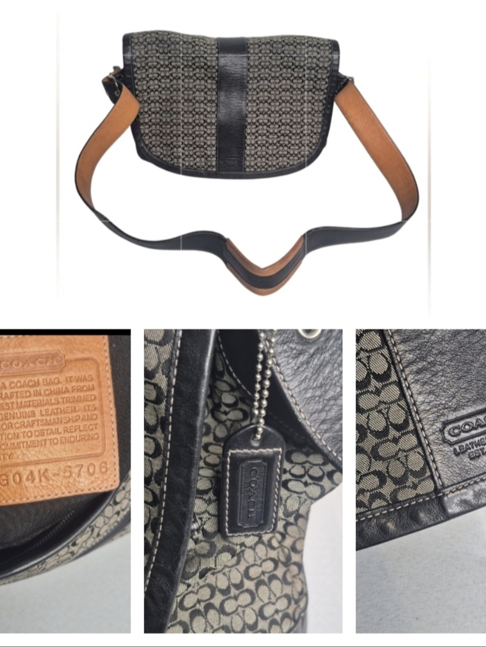 Coach Black and Gray cc Signature  Messenger Crossbody with Wristlet - Picture 8 of 16